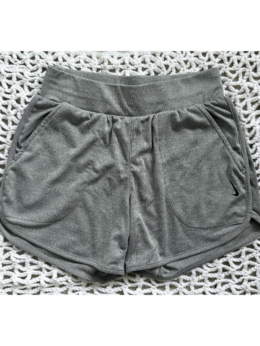 Nike Women's Gray Ribbed Athletic Lounge Shorts with Swoosh